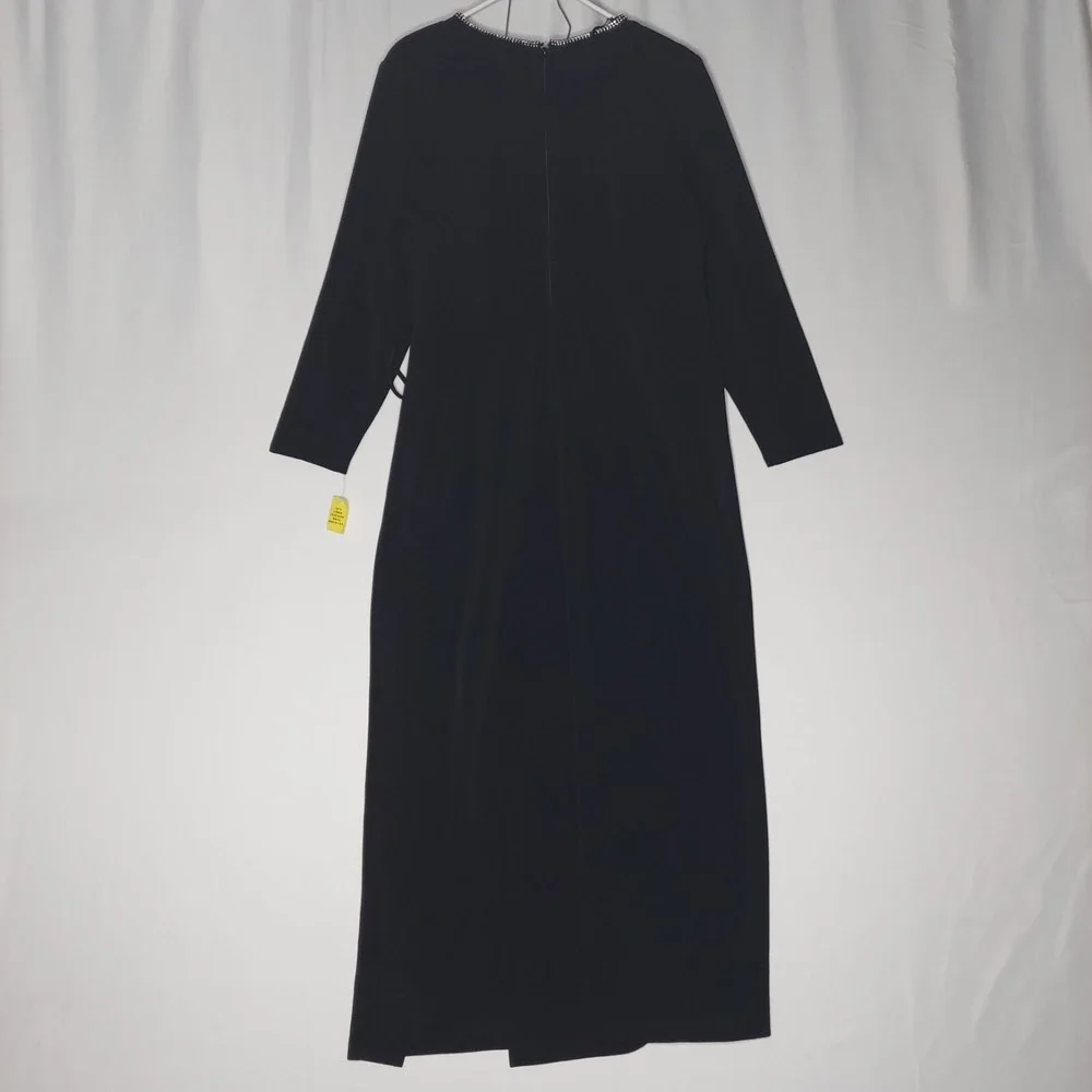 Onyx Nite Maxi Dress 14‎ Black Faux Wrap Diamond Jewel Tie VNeck Long Sleeve Zip